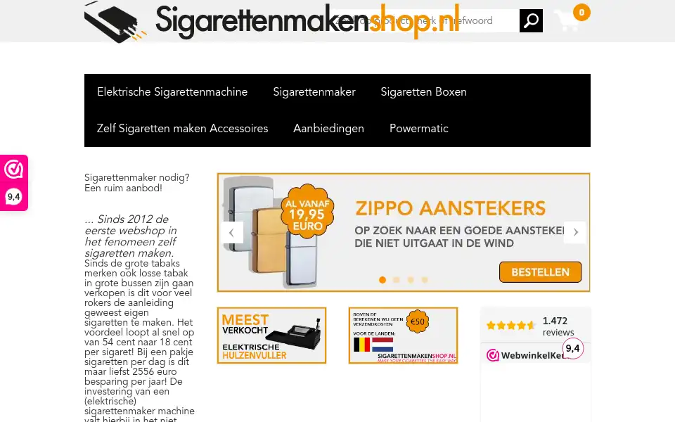 Screenshot of sigarettenmakenshop.nl