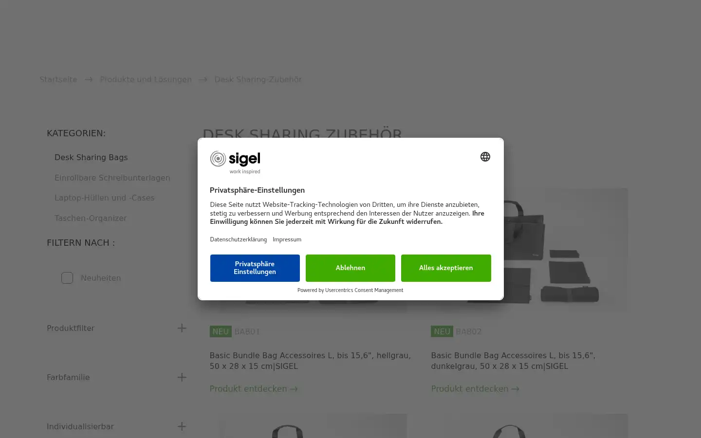 Screenshot of sigel.de