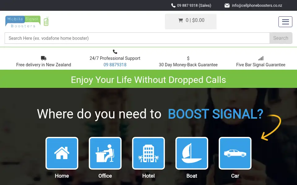 Screenshot of signalboosters.co.nz