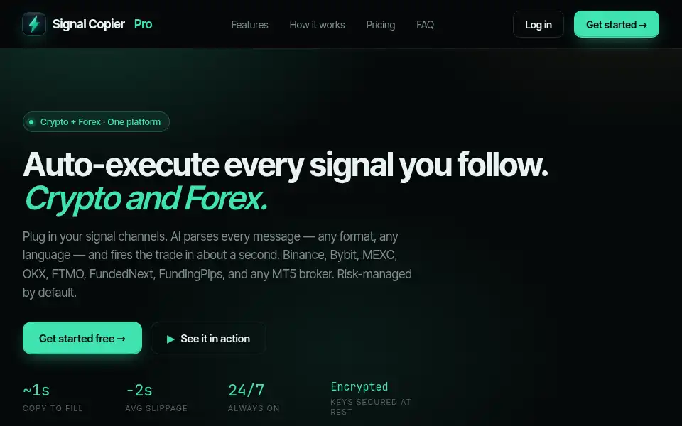 Screenshot of signalcopier.io