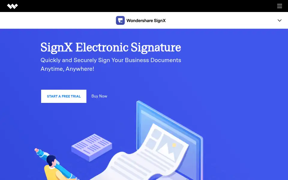 Screenshot of signx.wondershare.com