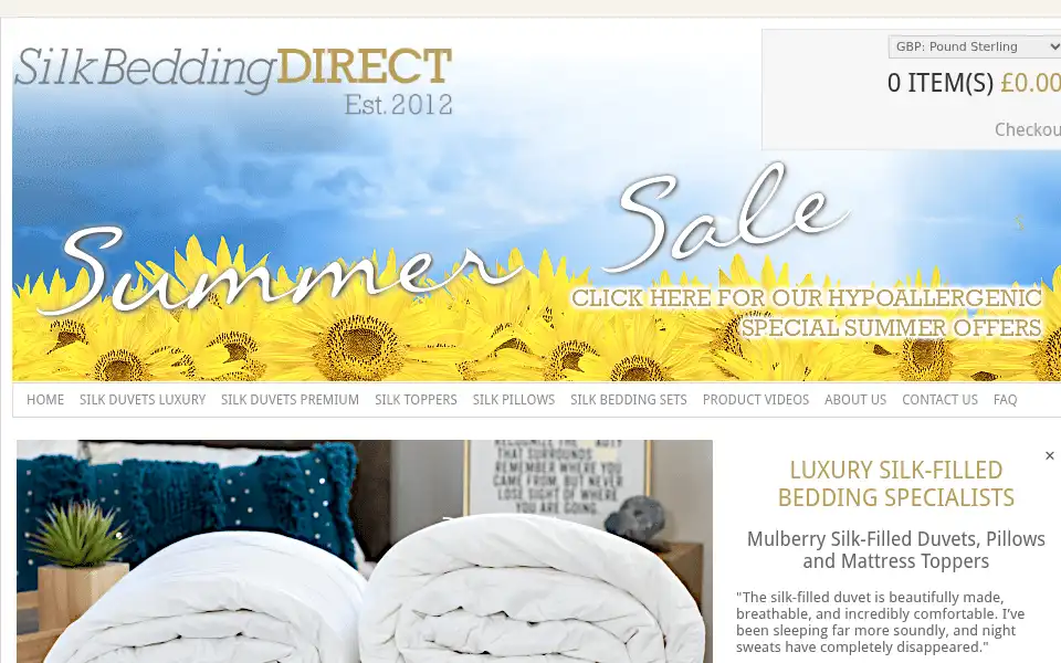 Screenshot of silkbeddingdirect.com