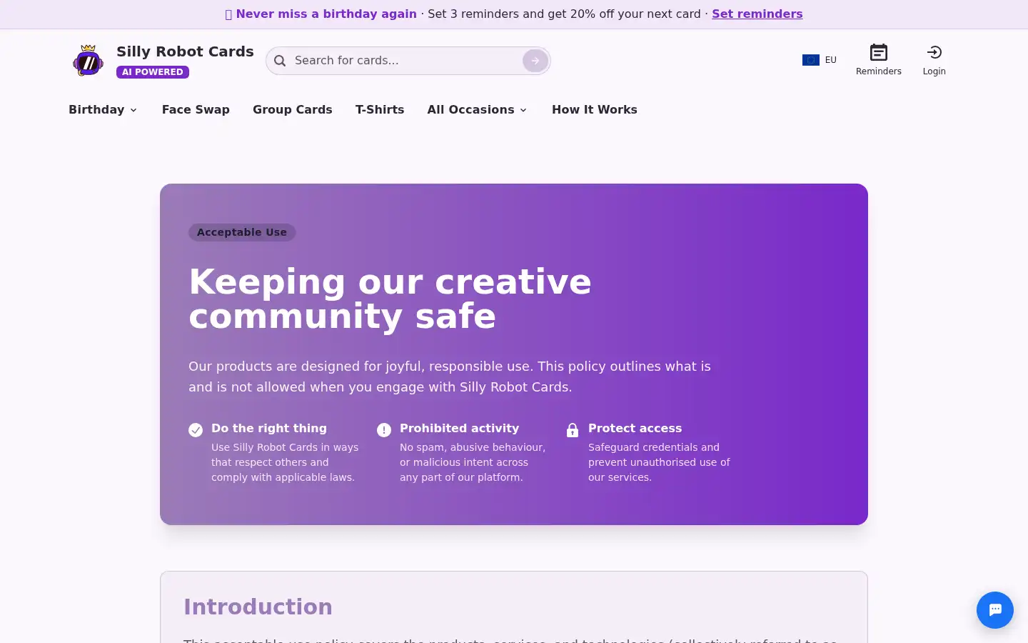 Screenshot of sillyrobotcards.com