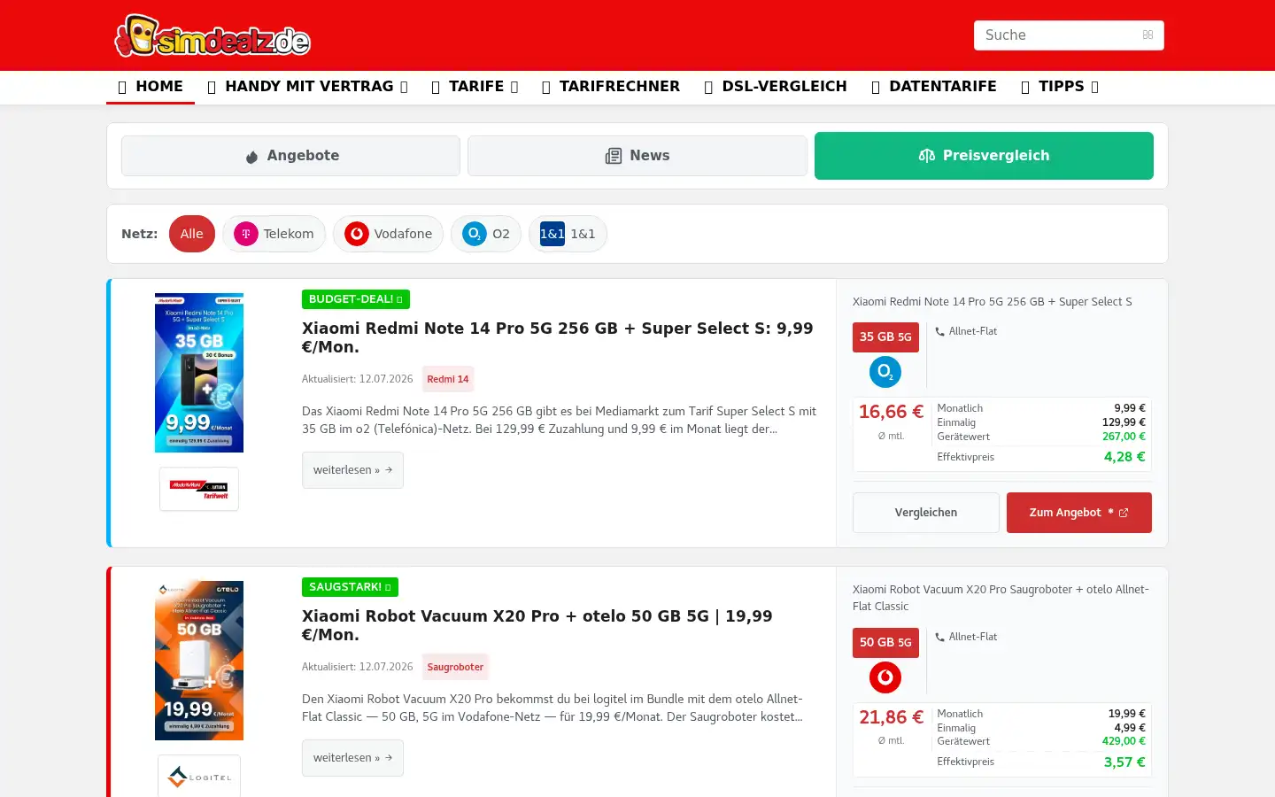 Screenshot of simdealz.de