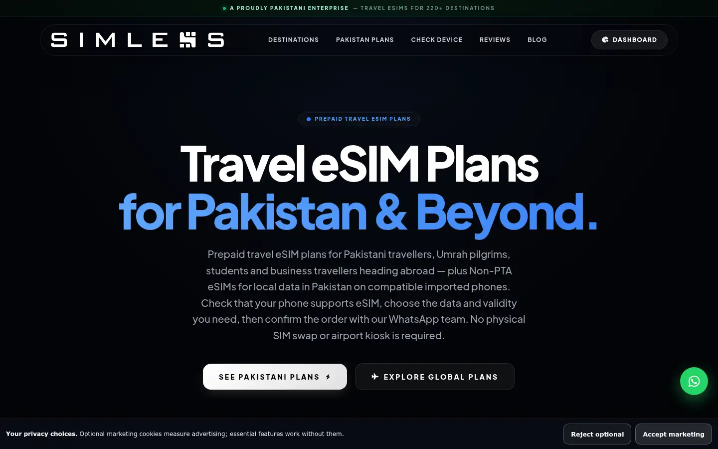 Screenshot of simless.pk