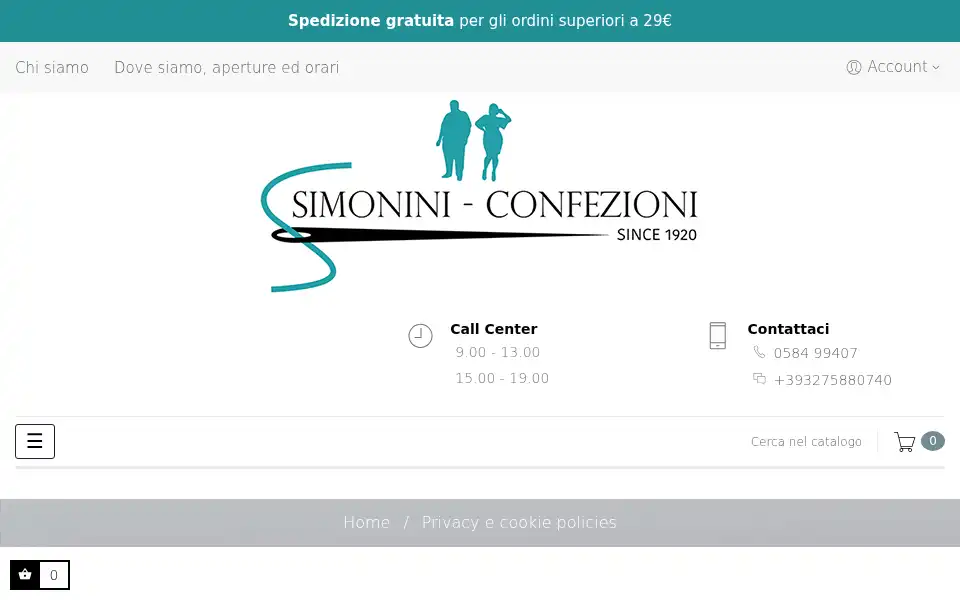 Screenshot of simoniniconfezioni.it