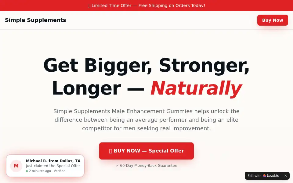 Screenshot of simple-supplements-male.lovable.app