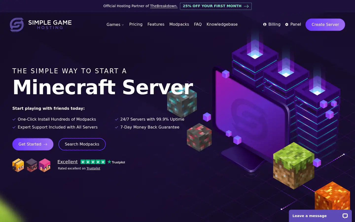Screenshot of simplegamehosting.com