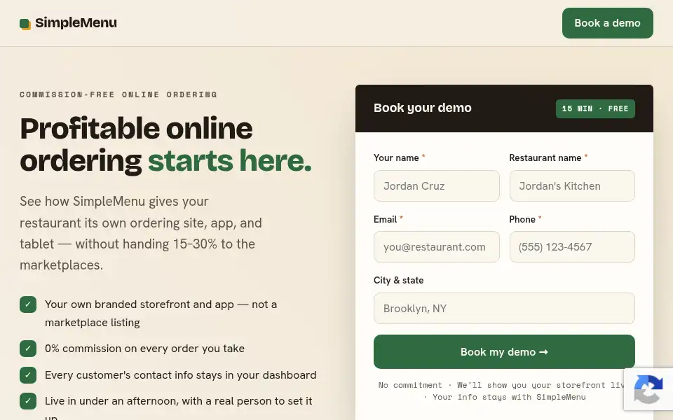 Screenshot of simplemenu.com