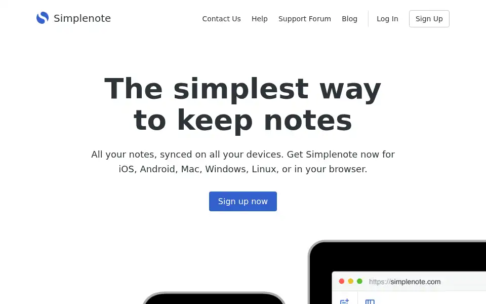 Screenshot of simplenote.com