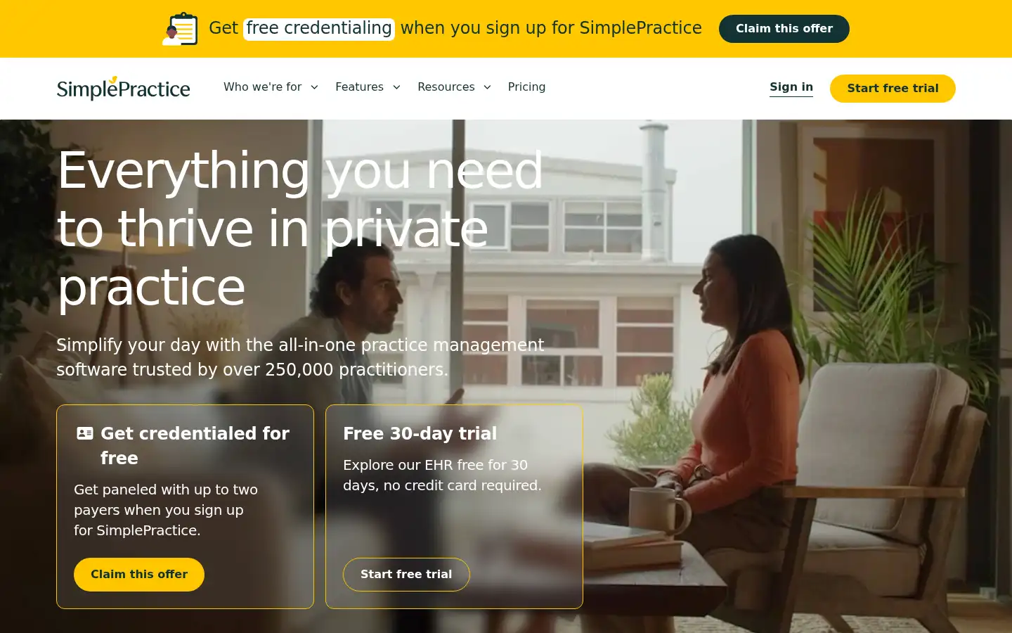 Screenshot of simplepractice.com
