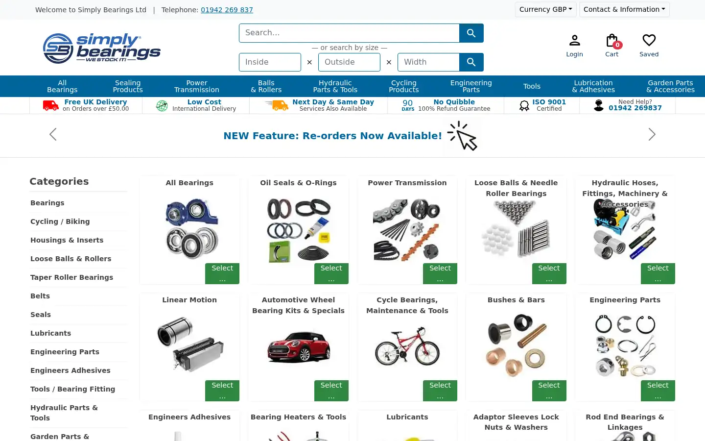 Screenshot of simplybearings.co.uk