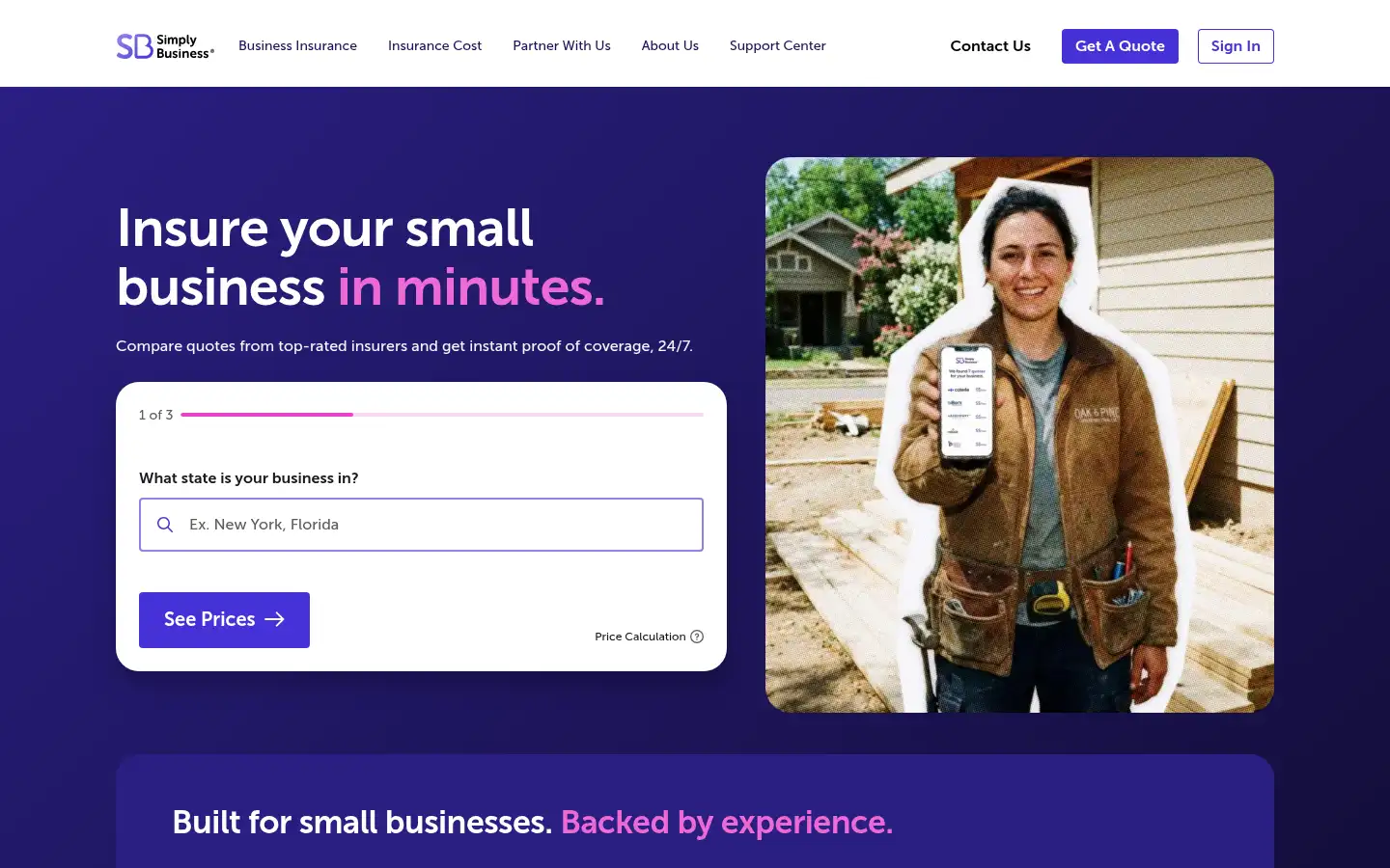 Screenshot of simplybusiness.com
