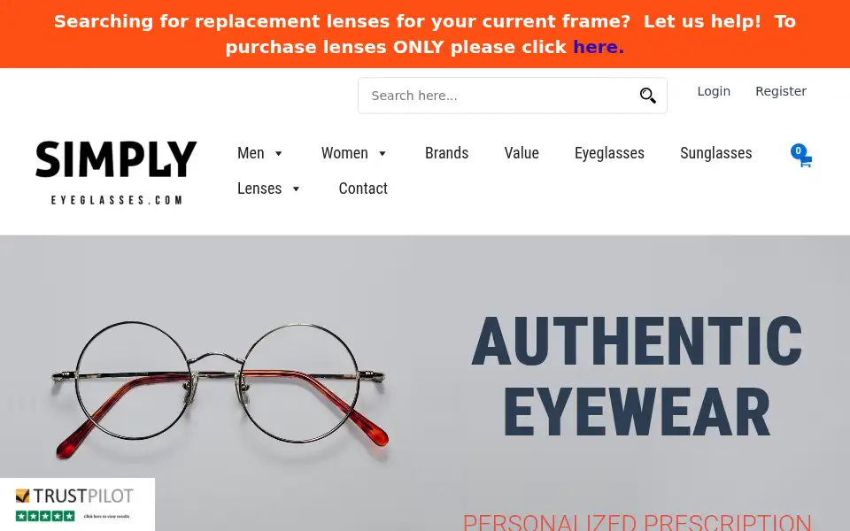 Screenshot of simplyeyeglasses.com