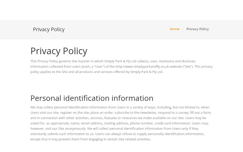 Screenshot of simplyparkandfly.co.uk