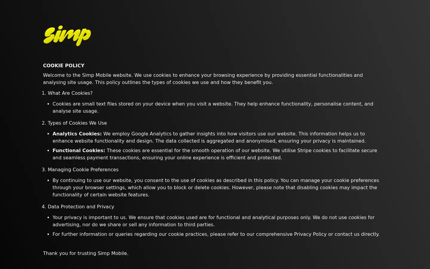 Screenshot of simpmobile.com