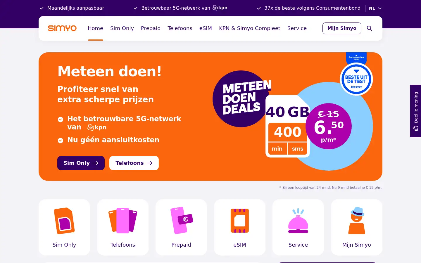 Screenshot of simyo.nl