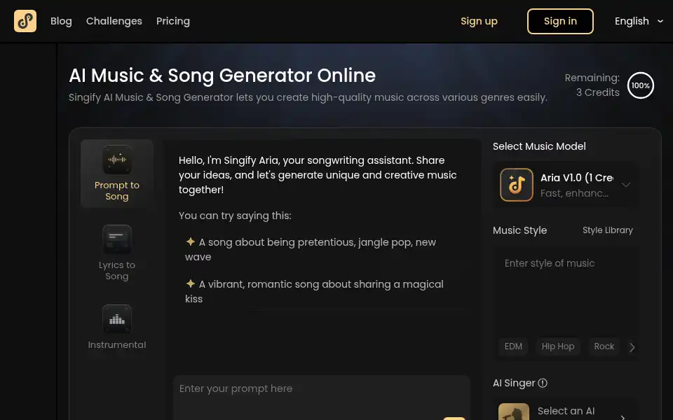 Screenshot of singify.fineshare.com