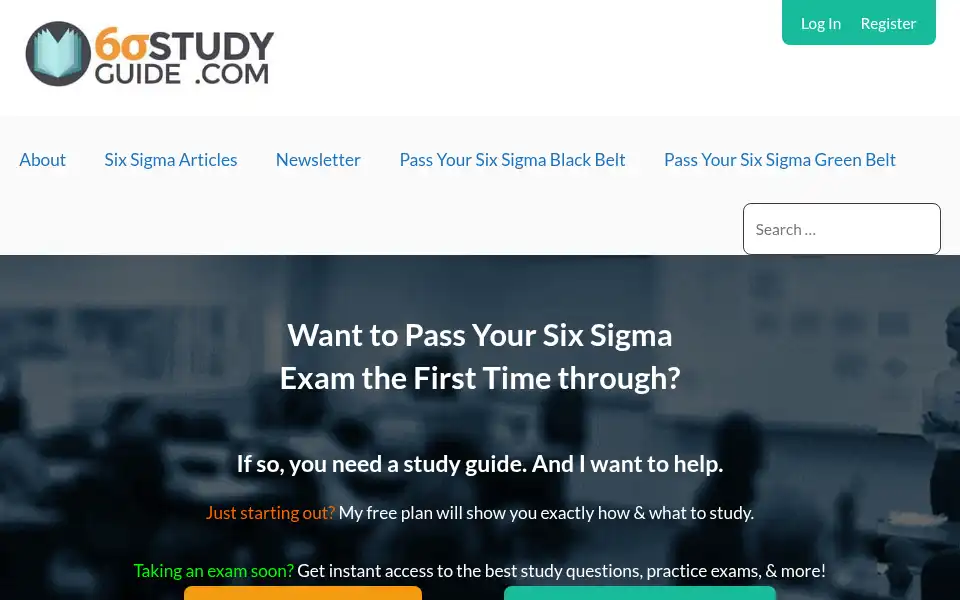 Screenshot of sixsigmastudyguide.com