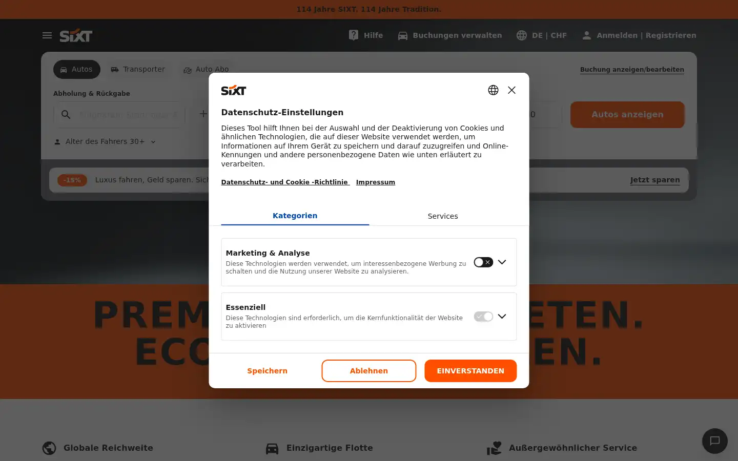 Screenshot of sixt.ch