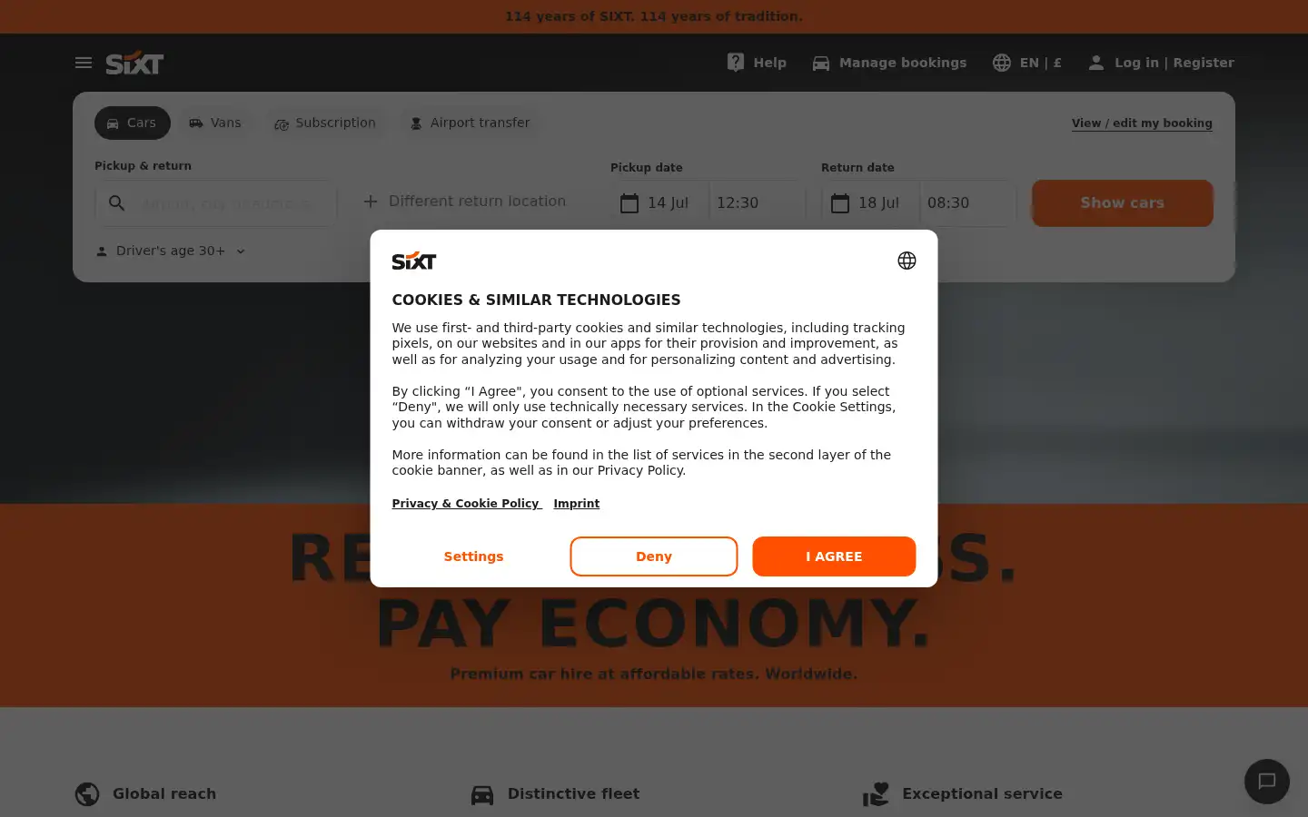 Screenshot of sixt.co.uk