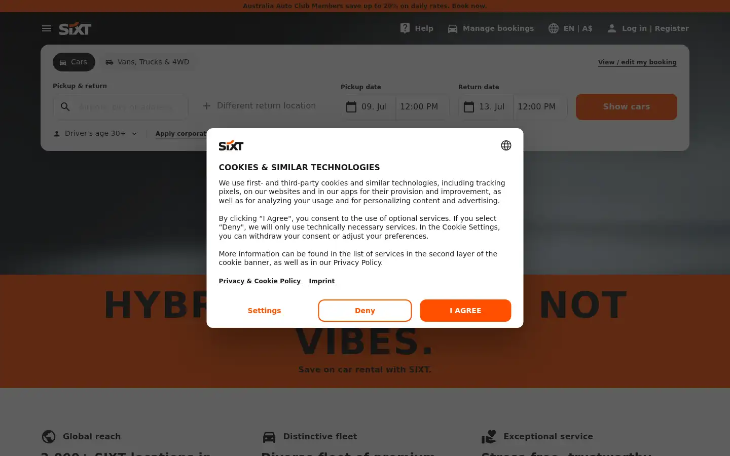 Screenshot of sixt.com.au