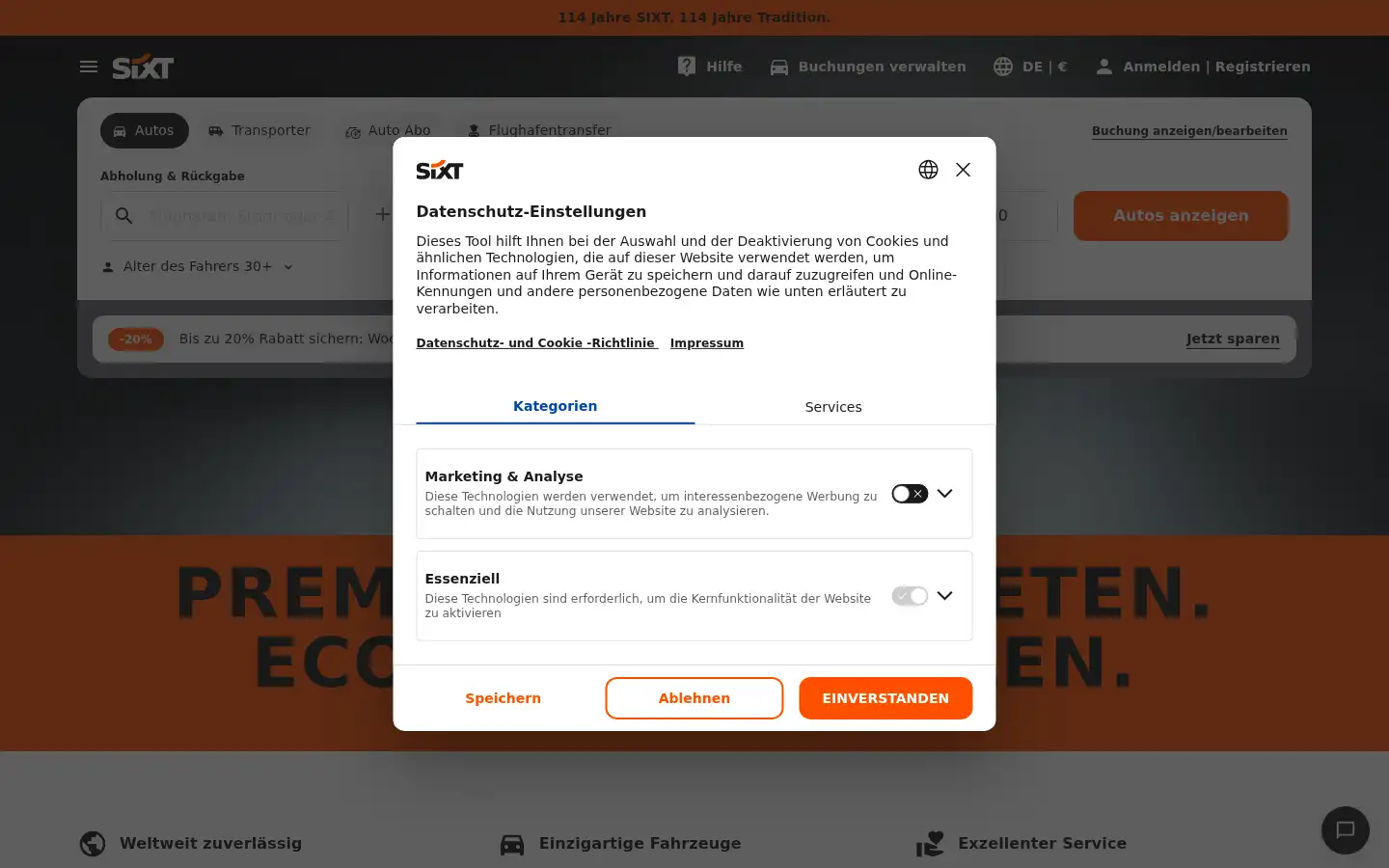 Screenshot of sixt.de