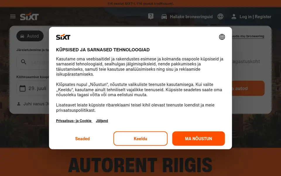 Screenshot of sixt.ee