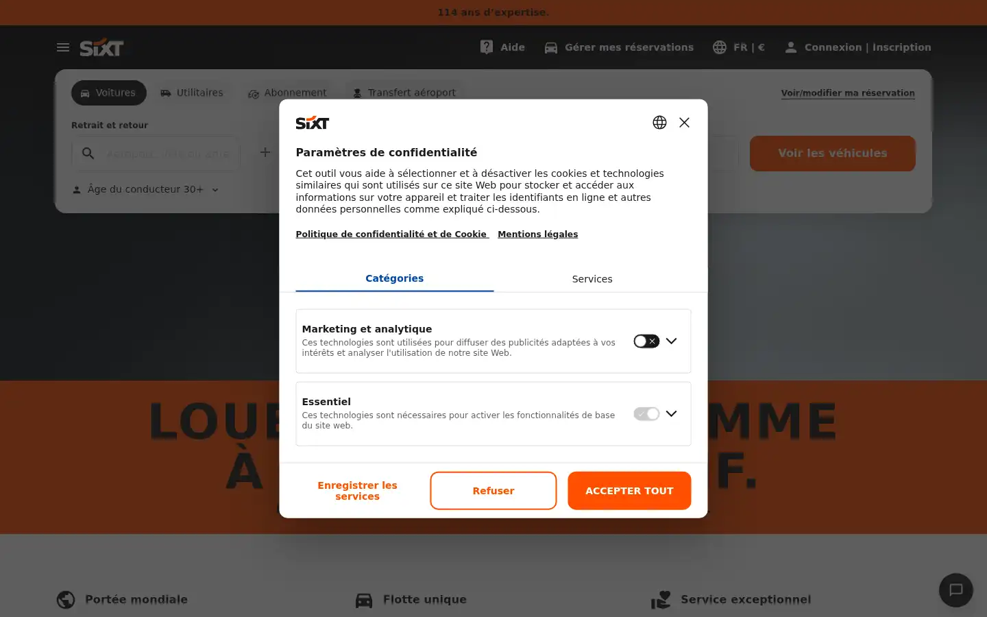 Screenshot of sixt.fr