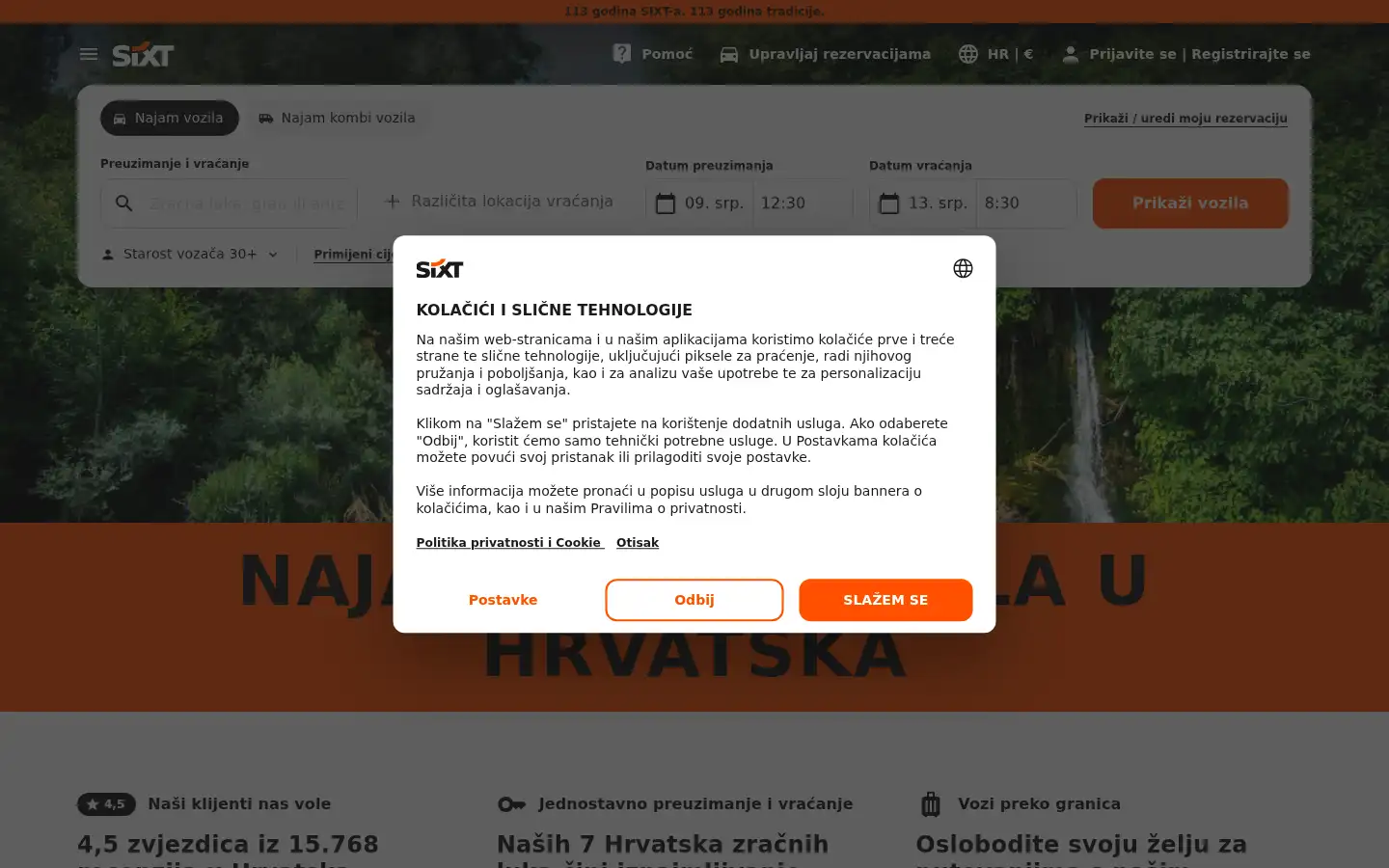 Screenshot of sixt.hr