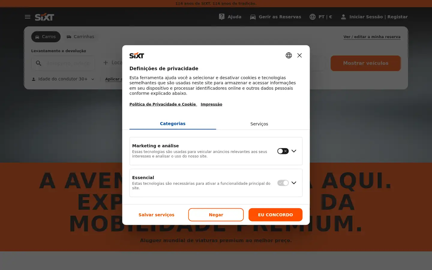 Screenshot of sixt.pt