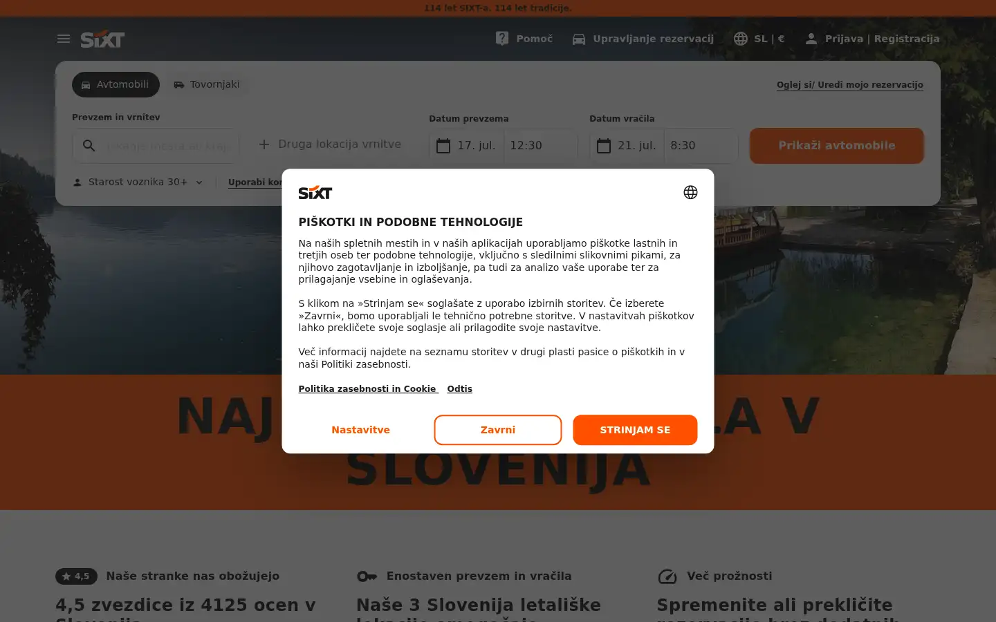 Screenshot of sixt.si