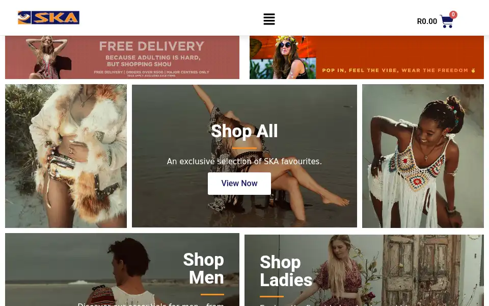 Screenshot of skaclothing.co.za