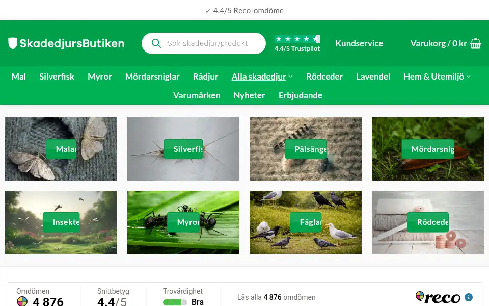 Screenshot of skadedjursbutiken.se