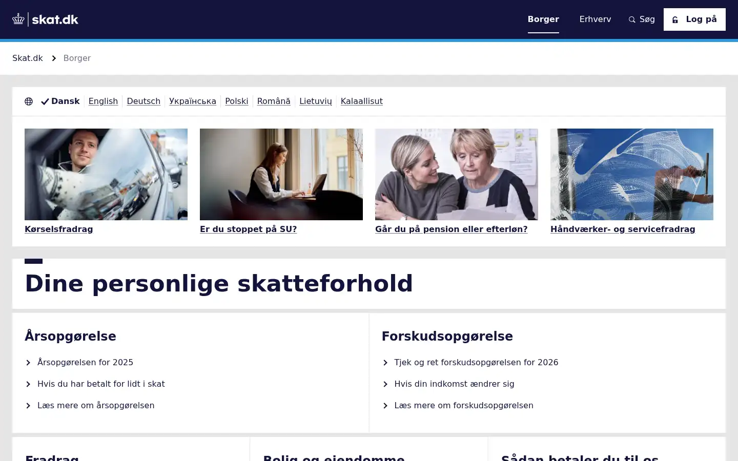 Screenshot of skat.dk