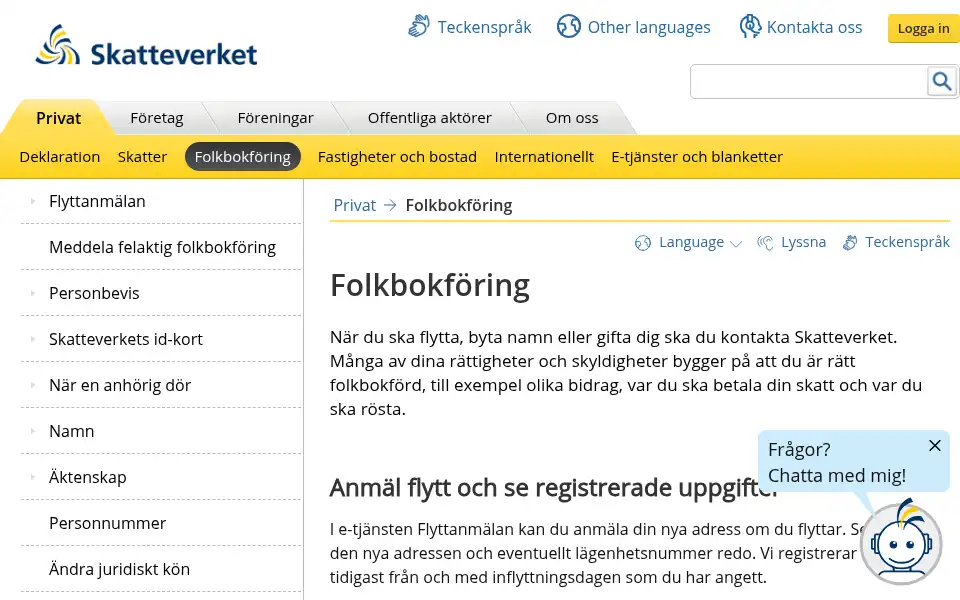 Screenshot of skatteverket.se