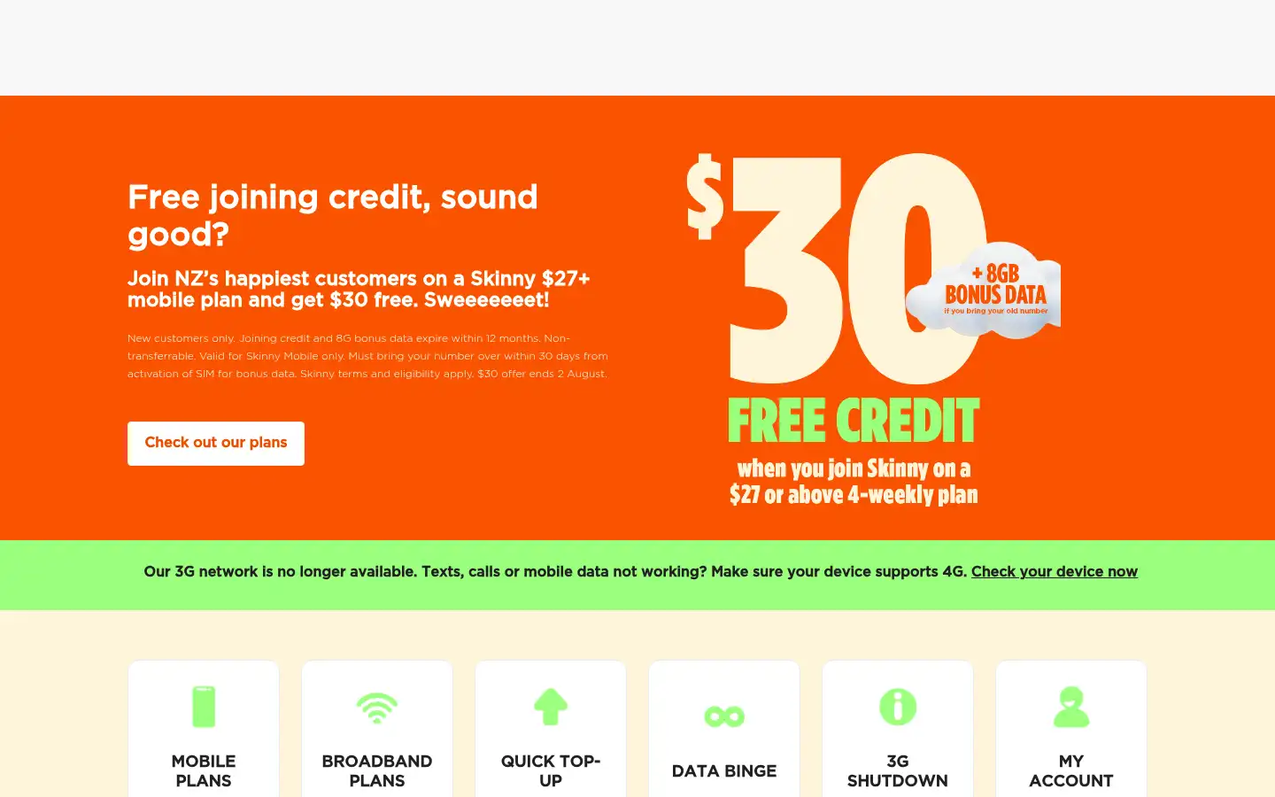 Screenshot of skinny.co.nz