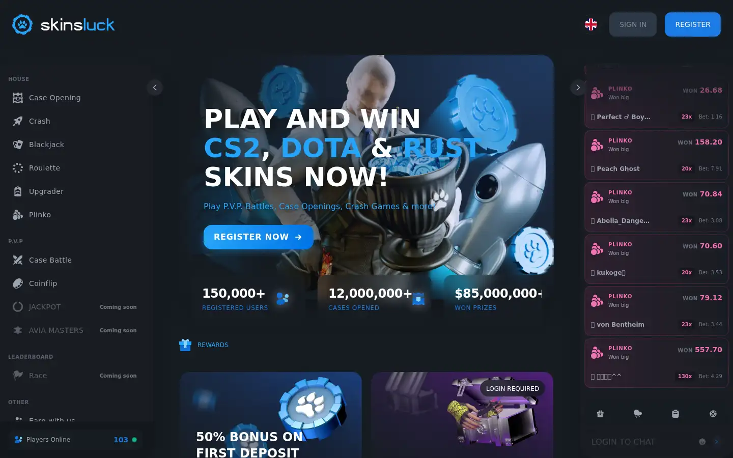 Screenshot of skinsluck.com
