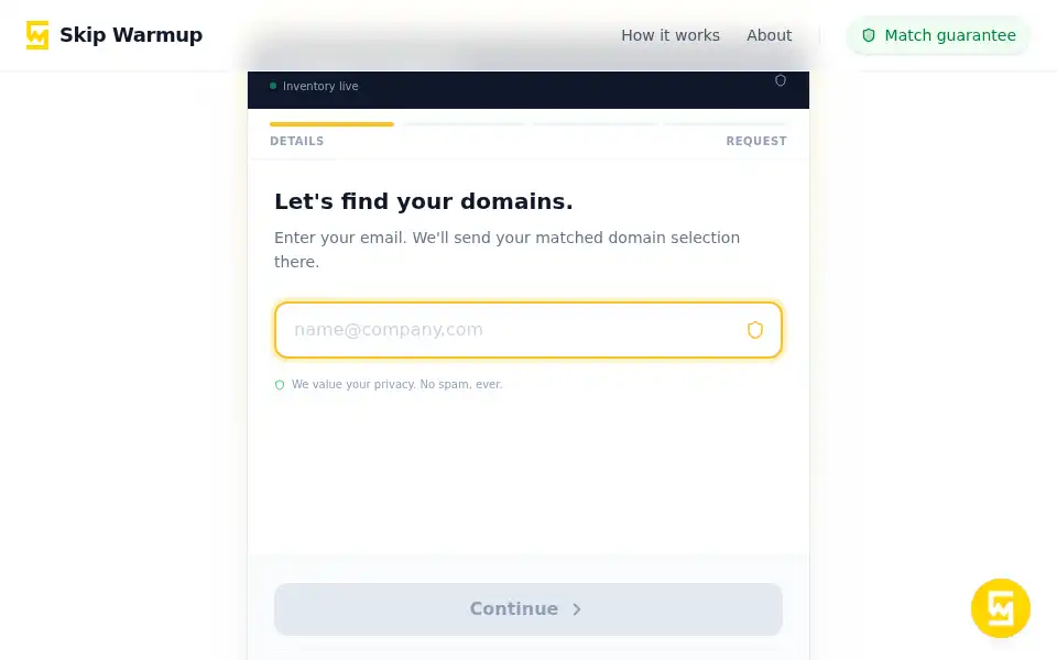 Screenshot of skipwarmup.com