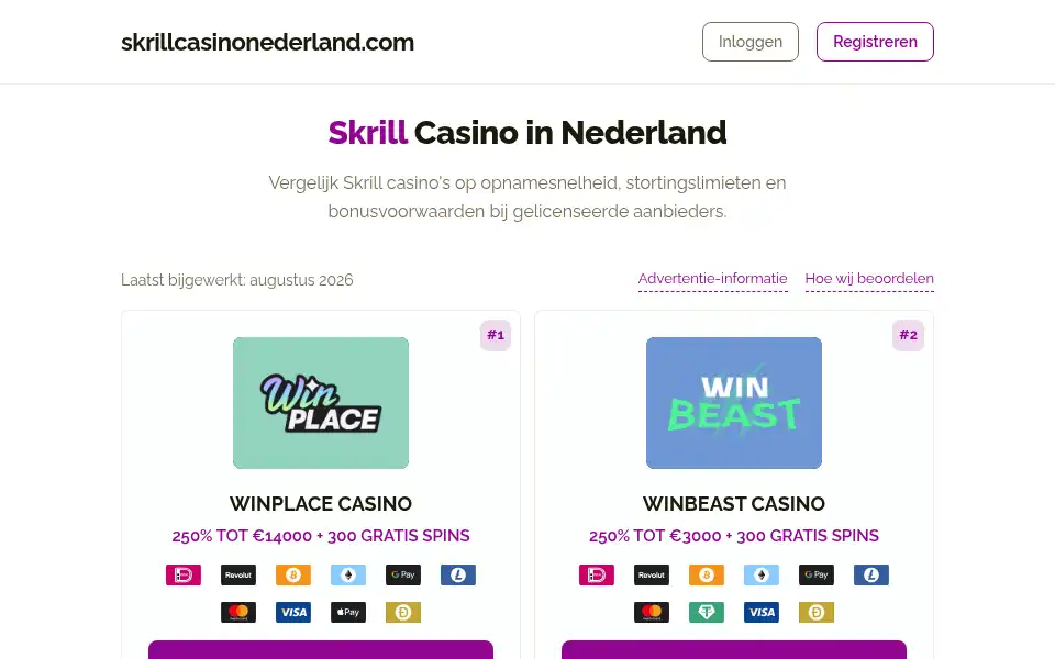 Screenshot of skrillcasinonederland.com