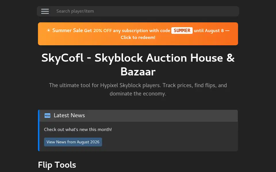 Screenshot of sky.coflnet.com