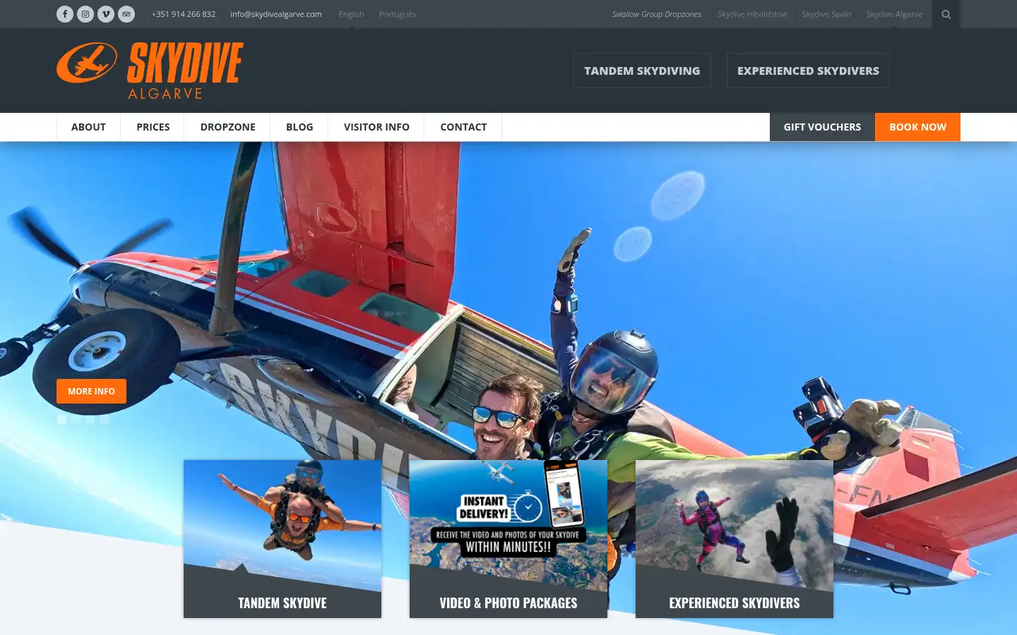 Screenshot of skydivealgarve.com