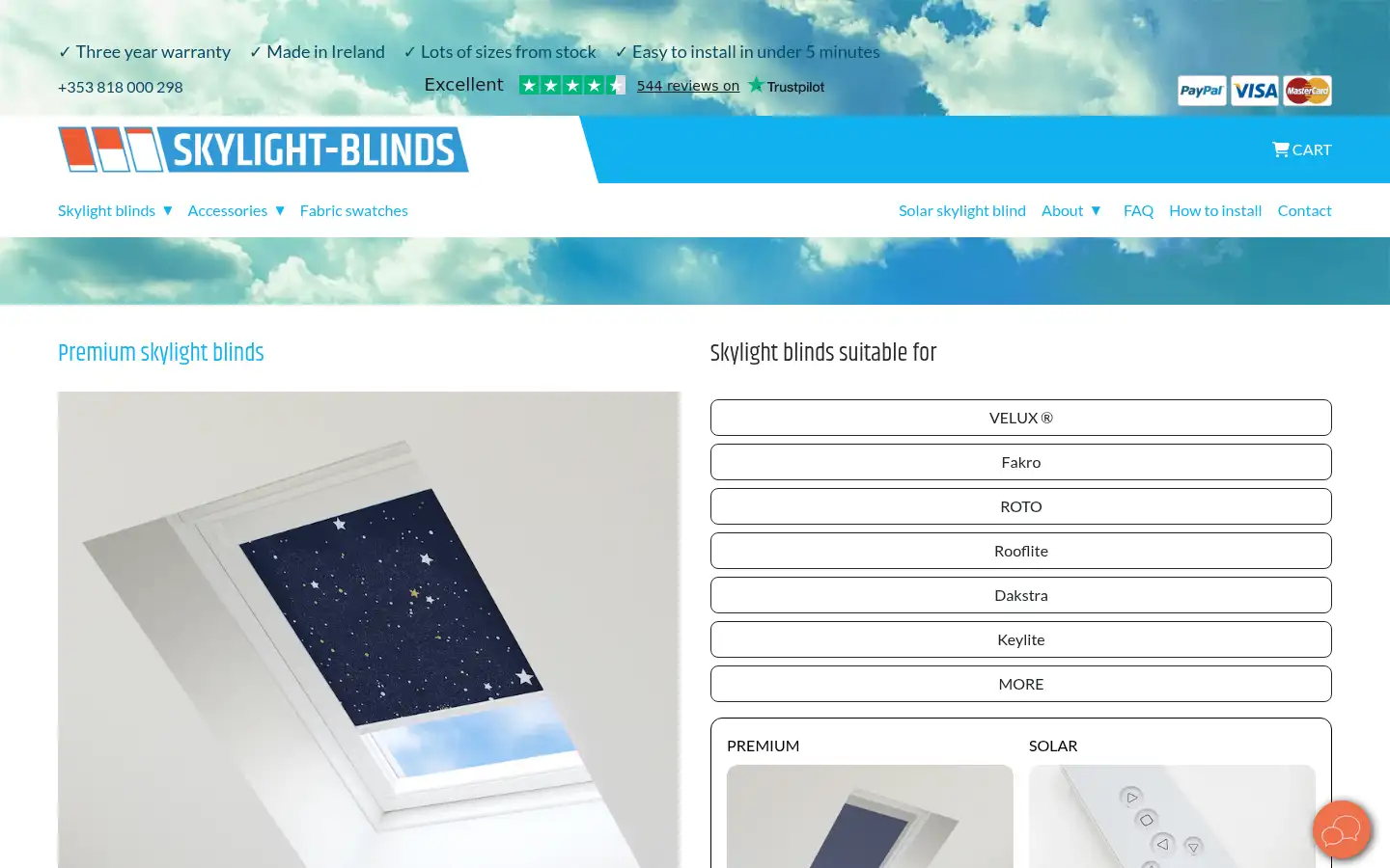 Screenshot of skylight-blinds.ie
