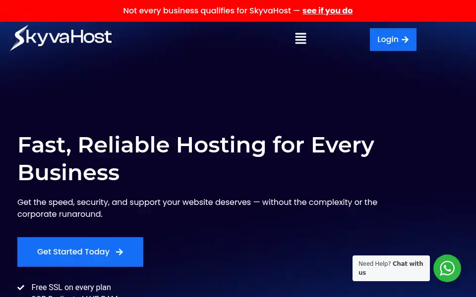 Screenshot of skyvahost.com
