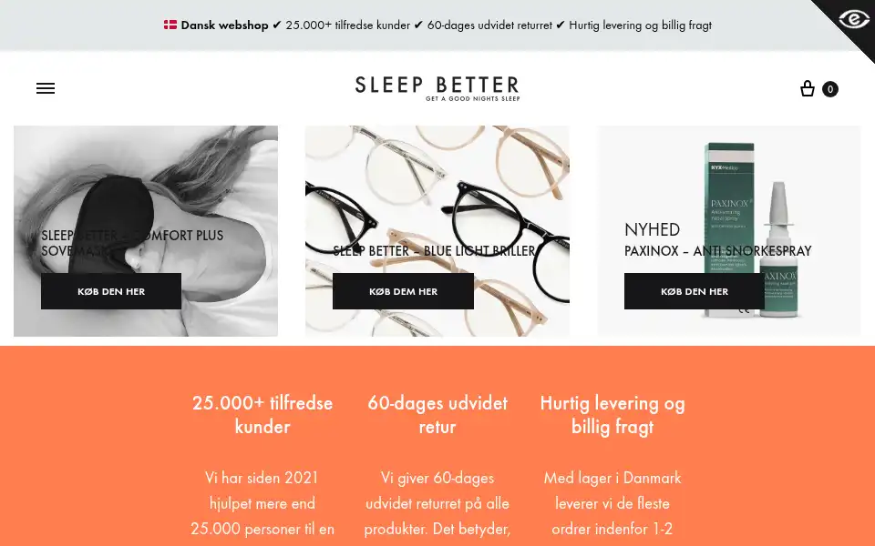 Screenshot of sleepbetter.dk