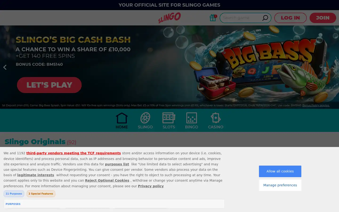 Screenshot of slingo.com