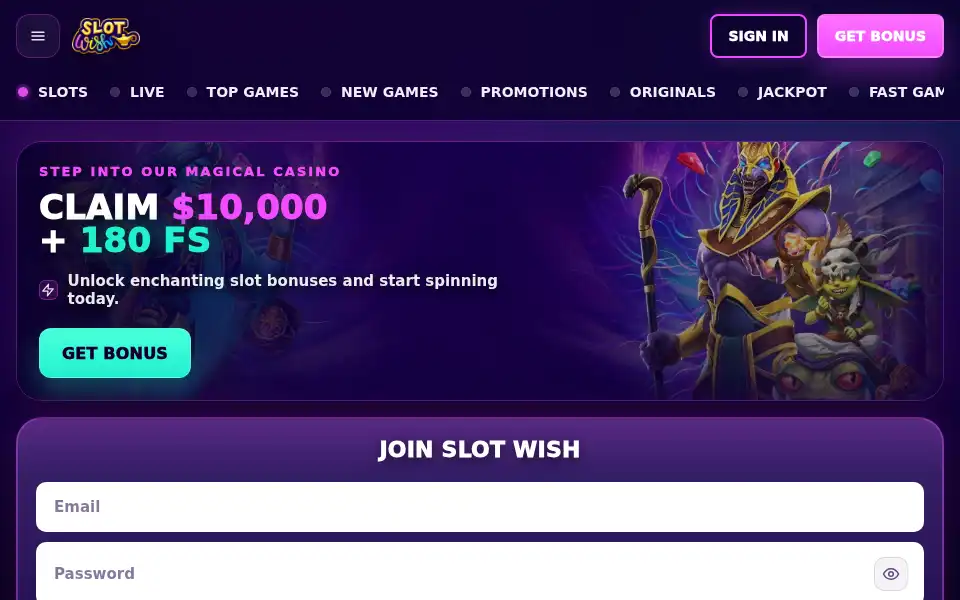 Screenshot of slotwishcasino.site