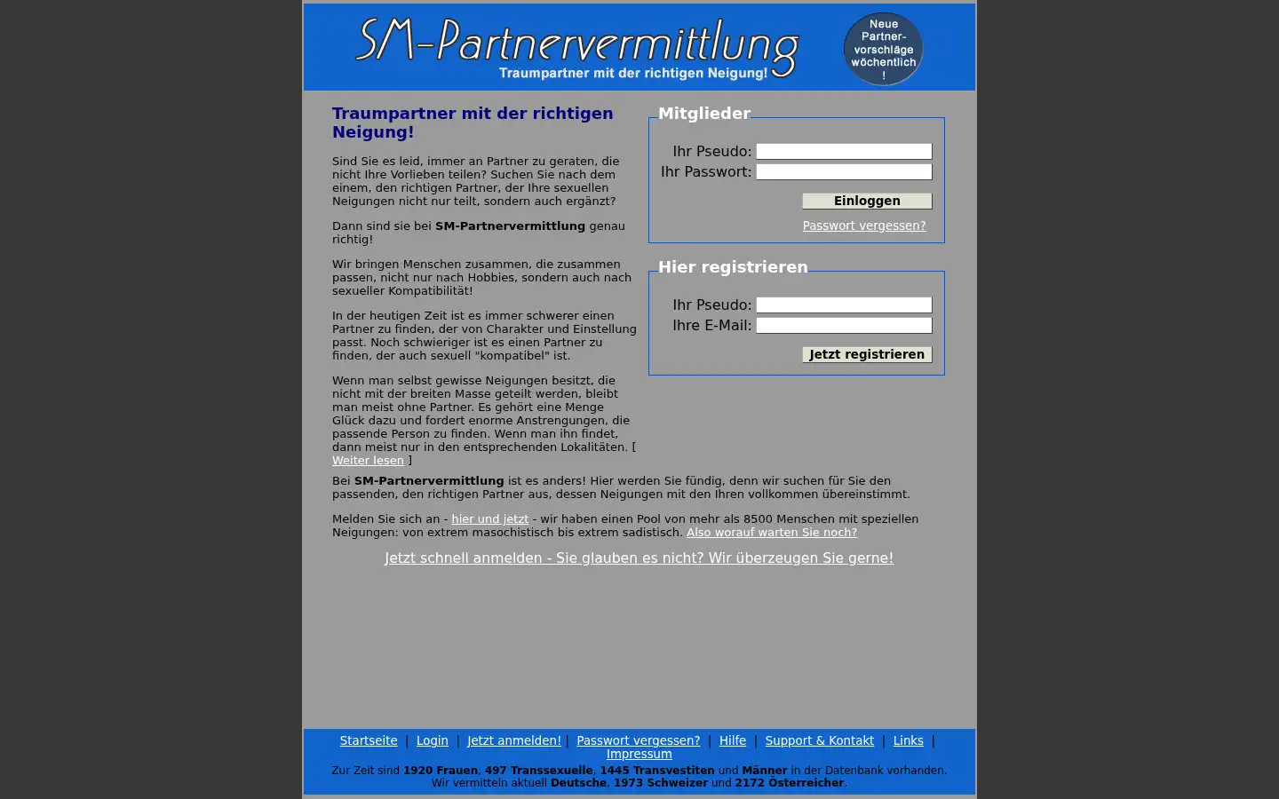 Screenshot of sm-partnervermittlung.com