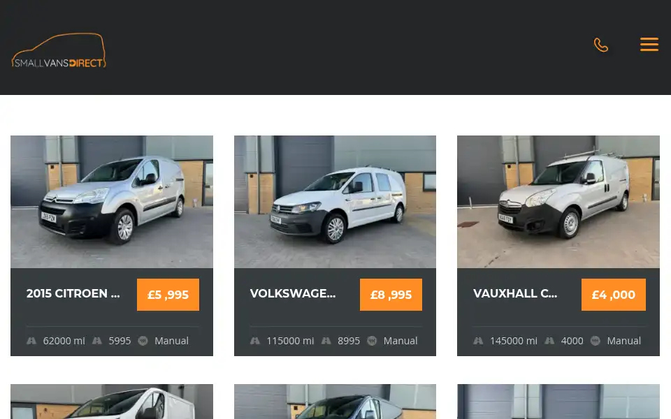 Screenshot of smallvansdirect.co.uk