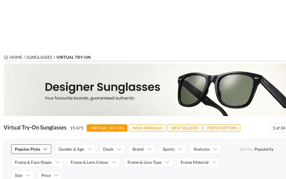 Screenshot of smartbuyglasses.co.in